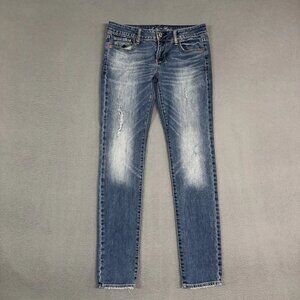 Women's blue skinny stretch ripped denim cotton blend trousers